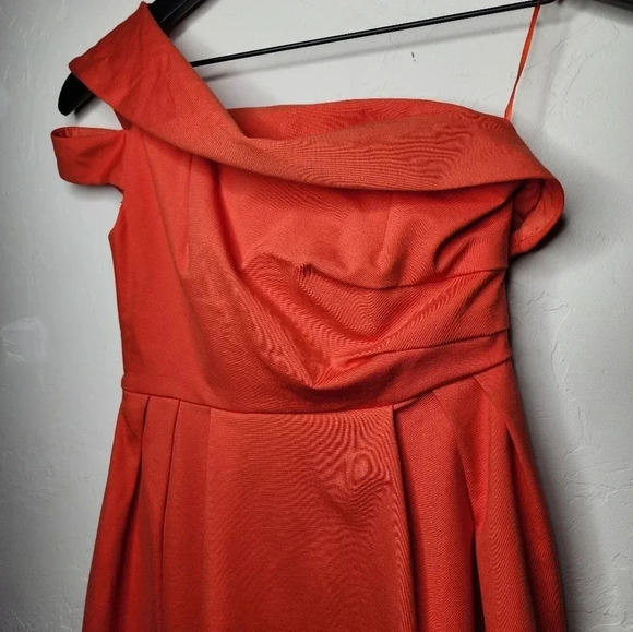 Topshop One Shoulder‎ Fit and Flare Dress in Orange Size US 2 - Picture 5 of 9